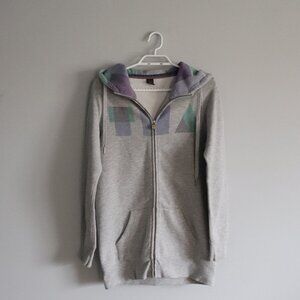 Tna Womens Grey‎ Sz M Full Zip Long Drawstring Comfy Hooded Fleece Sweater